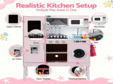 Keezi 102cm Wooden Pretend Kitchen Playset With Apron And Food Set1 Pink PLAY-WOOD-RANGHOOD-PK
