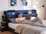 Artiss Double Bed Frame with Storage Headboard, 2 Drawers, Charging Station LED Light BFRAME-J-MAXWELL-D-BK-AB