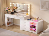 Artiss Dressing Table Mirror Charging Station Glass Top Makeup Vanity Desk RGB Cabinet Storage FUR-AG-DRESS04-WH-AB