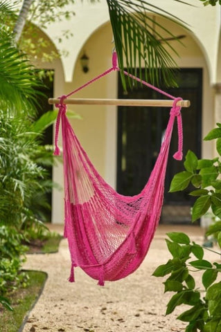 Mayan Legacy Extra Large Outdoor Cotton Mexican Hammock Chair in Mexican Pink Colour V97-HSCHPINK