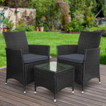 Gardeon 3PC Outdoor Bistro Set Patio Furniture Wicker Setting Chairs Table Cushion Black ODF-BISTRO-RATTAN-BK