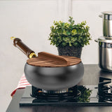 Hand Forged Uncoated Iron Frying Pan with Wooden Lid, Large Belly Wok for Searing and Sautng, V1366-AZ2-W-14769