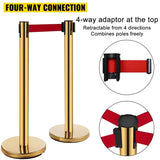Stanchion Post Barriers 6-Set Line Dividers, Stainless Steel Stanchions with 6.6 Red Retractable V952-GLZ-CBTZ-JS-6JT01V0