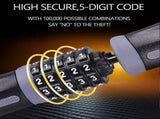 Bike Chain Lock, 5 Digit Combination High Security Bicycle Lock Resettable Heavy Duty Cycling Chain V1308-DSZKI-1199-4
