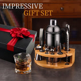 12-Piece Stainless Steel Cocktail Set with Bamboo Stand, Black, for Bar and Home Use, Perfect Gift V1188-MS-325-1515