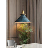 Nordic Retro Metal Cage E27 Pendant Ceiling Light Blue Industrial Chandelier, 8.27in Diameter V1237-ZY-522-0065