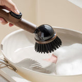 Pot Brush Wood Grain Handle Suction Cup Stand Liquid Dispensing Brush Non - Brown - Size 3PCS V1102-122-50368-BRN-3PCS