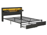 Artiss Queen Bed Frame with Storage Drawers & Headboard, 2 Drawer, USB, LED BFRAME-J-KINSLEY-Q-GY-AB