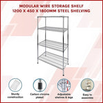 Modular Wire Storage Shelf 1200 x 450 x 1800mm Steel Shelving V63-841021