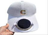 White Solar Powered Fan Hat - Breathable Mesh Cap with USB Rechargeable Cooling Fan, LED Display, V888-ELOSUNG56262-6