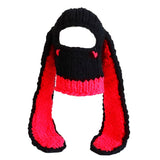 Women Girls 1-Hole Knit Hat Face Mask 3D Funny Bunny Ears Sweater Hat with Scarf Headwear-Winter V1192-AZ-W-10966