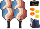 Lightweight 9-Ply Hard Basswood Pickleball Paddle Set with Curved Stripes Design - 4 Durable Paddles V888-ELOSUNG52096