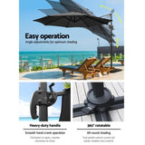 Instahut 3m Outdoor Umbrella w/Base Cantilever Beach Roma 360 Degree Tilt Black UMB-ROMA-BASE-50N-BK