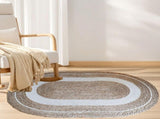 Oval Woven Rug, Jute Cotton Reversible Floor Mat for Kitchen Bathroom Entryway, Boho Striped V1192-AZ-W-30056