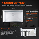 Kitchen Sink, 304 Stainless Steel Drop-In Sinks, Undermount Single Bowl Basin with Accessories V952-QRSSCTXPDCY32WYR7V0