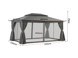 Instahut Gazebo 3x4m Canopy Outdoor Steel Frame Patio Tent Curtains Marquee Grey GAZEBO-IR-MC-3X4-GY