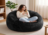 Artiss Bean Bag Chair Cover Soft Faux Fur Beanbag Cover Large Round Stuffed Animal BD-COVER-ROUND-BK