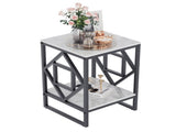 Sleek White Marble Side Table Sofa End Table Bedside Nightstand w Durable Frame V767-JJ-XZ216-BK