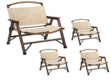 4x Bamboo Foldable Outdoor Camping Chair Wooden Travel Picnic Park Folding - Khaki/Beige V563-75622-KHAKI-4PCS