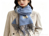 Blue and Grey Double-Sided Reversible Imitation Cashmere Scarf for Women - Soft Warm Winter Neck V888-ELOSUNG53094