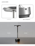 Black Elegant Aluminum Alloy Rechargeable LED Touch Lamp - 3-Color Dimmable Cordless Table Light V888-ELOSUNG27040