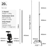 150-330cm Black Heavy Duty C-Stand Adjustable Light Stand Load 20KG Capacity V571-0740111698290