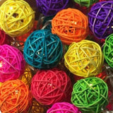 1 Set of Multi Coloured 5cm Rattan Cane 50 Ball Battery Powered LONG 5m String Lights Christmas Gift V382-MULTICOLRATTBALLBATT50