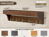 Wood Wall Key Holder with 5 Hooks and Shelf Brown, 35.6 cm V1237-ZY-818-273