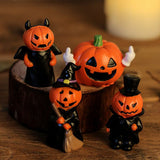 Halloween Pumpkin Resin Figurines Set with Witch Hat Broom Devil Horns and Top Hat Designs for V1341-ZY-STVYEDNE-FULLSETALL4STYLES