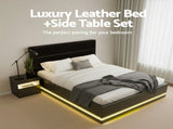 Artiss RGB LED Double Bed Frame with Beside Table Set 16 Colour Mood Lighting BFRAME-BS-LUMI04-D-BK