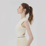 Beige Size XL Women's Tennis Dress - Pleated Skirt One Piece Sports Dress with Built In Shorts, Open V888-ELOSUNG57300-4