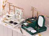 Elegant Green Jewelry Organizer with Mirror - Multi-Layer Storage & Display Stand V888-ELOSUNG18277