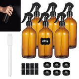 6PCS 500ml Empty Amber Glass Spray Bottle Set with Labels and Pen, Refillable Container for V1369-AZ3-W-08751