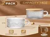 4 Packs Vintage Coffee, 14oz Embossed Glass Cups, Overnight Oats Containers with Lids, Vintage V1366-AZ2-W-18177