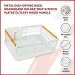 Metal Dish Drying Rack Drainboard Holder Tray Kitchen Plates Cutlery Wood Handle V63-835451