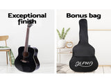 Alpha 41 Inch Acoustic Guitar Wooden Body Steel String Dreadnought Stand Black GUITAR-D-41-BK-CAPO