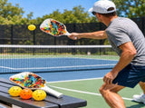 Fiberglass Pickleball Paddle Set - Multicolour Abstract Graffiti Design with White Edge and Grip, 2 V888-ELOSUNG57471