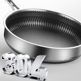 Stainless Steel Frying Pan Non-Stick Cooking Frypan Cookware 32cm Honeycomb Double Sided V255-304-32CM-PAN-LID-2SIDE