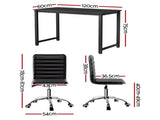 Artiss Computer Desk 120cm Executive Office Chairs Set PU Leather Low Back Black MET-DESK-120-REPL-BK