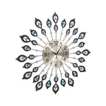 Artiss 60cm Wall Clock Large 3D Peacock Crystal Silver WC-IRON-199060-BK