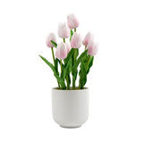 Flowering Pink Artificial Tulip Plant Arrangement With Ceramic Bowl 35cm V77-8870014