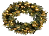 Christabelle 76cm Christmas Wreath Glittery with LED Lights Golden Baubles Front Door Decoratio 112_SENG76