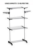 CARLA HOME Folding 3 Tier Clothes Laundry Drying Rack with Stainless Steel Tubes for Indoor & LSB-36029