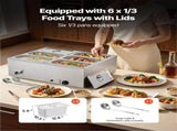Commercial Food Warmer, 1500W Electric Stainless Steel Steam Food Warmer with Lid, 6-Pan Fast V952-SYSPBWQPTK61338ZN002V3