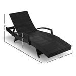 Gardeon 2PC Sun Lounge Wicker Lounger Outdoor Furniture Beach Chair Patio Adjustable Cushion Black FF-LOUNGE-ARM-BKX2