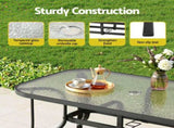 Gardeon 120CM Outdoor Dining Table Steel Parasol Hole Desk Patio Furniture Black ODF-DINTB-120