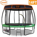 Kahuna Trampoline 14 ft with Basketball Set Roof - Green TRA-KAH-14-GN-RF