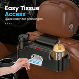 Car Backseat Organizer 3-in-1 Multifunctional Car Back Seat Storage with Drink Cup Holder Tissue V1258-DP02-F-415