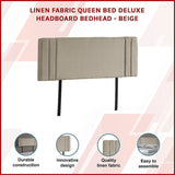 Linen Fabric Queen Bed Deluxe Headboard Bedhead - Beige V63-821553