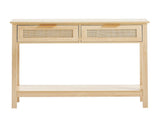 Rattan Table with 2 Storage Drawers, Rattan Entryway Table with Natural Rattan Sliding Door, V952-TBXGZ2CMSYGBWFU0TV0